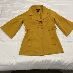 Sandro Sportswear Peacoat Jacket Mustard Yellow Pockets Belted Womens S